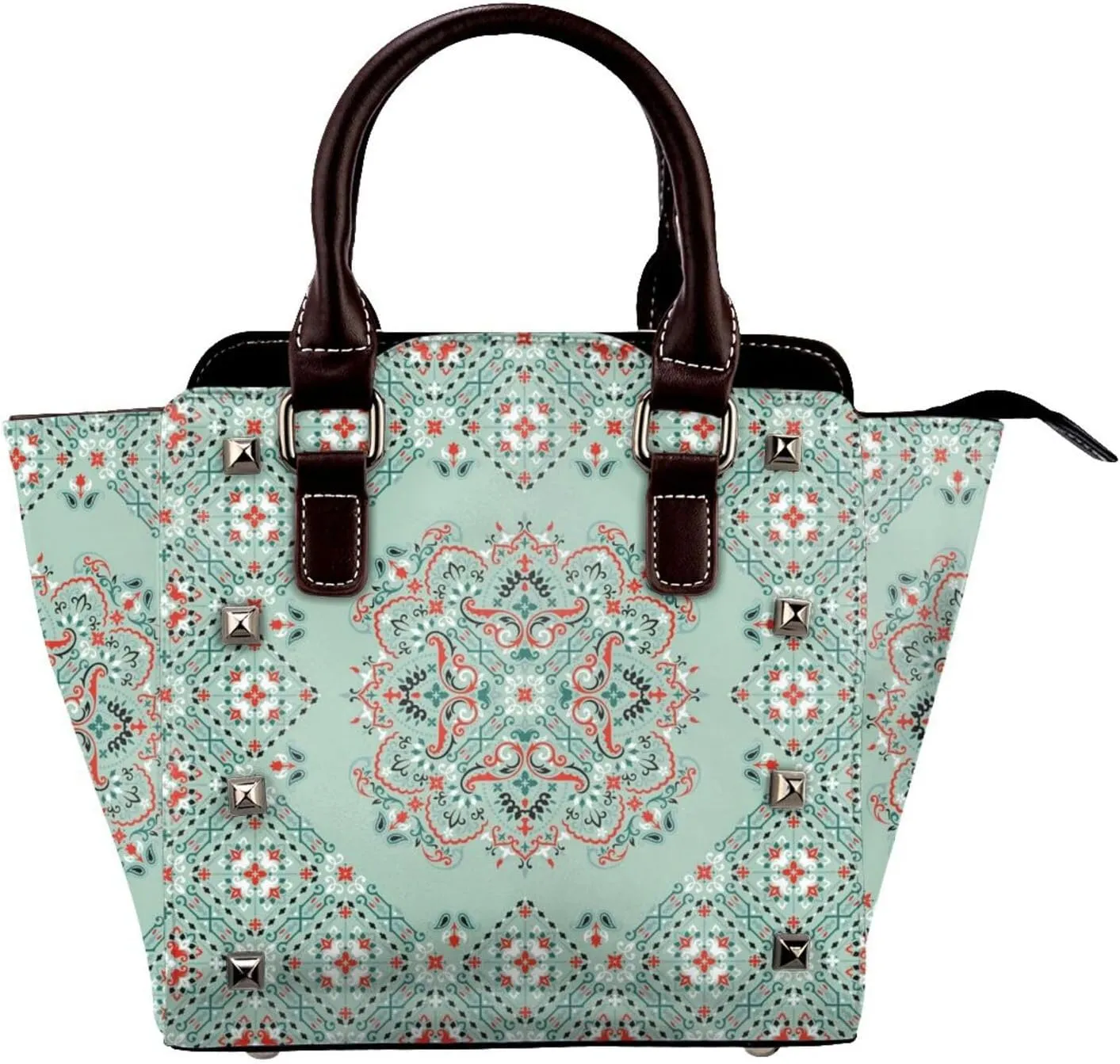 Tote Handbag for Women Faux Leather Shoulder Bag with Studded PU Leather Zipper Bag for Travel Work
