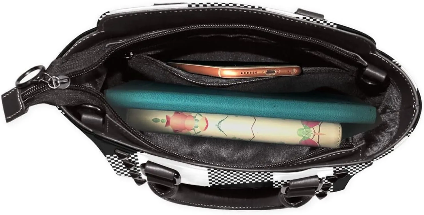 Tote Handbag for Women Faux Leather Shoulder Bag with Studded PU Leather Zipper Bag for Travel Work