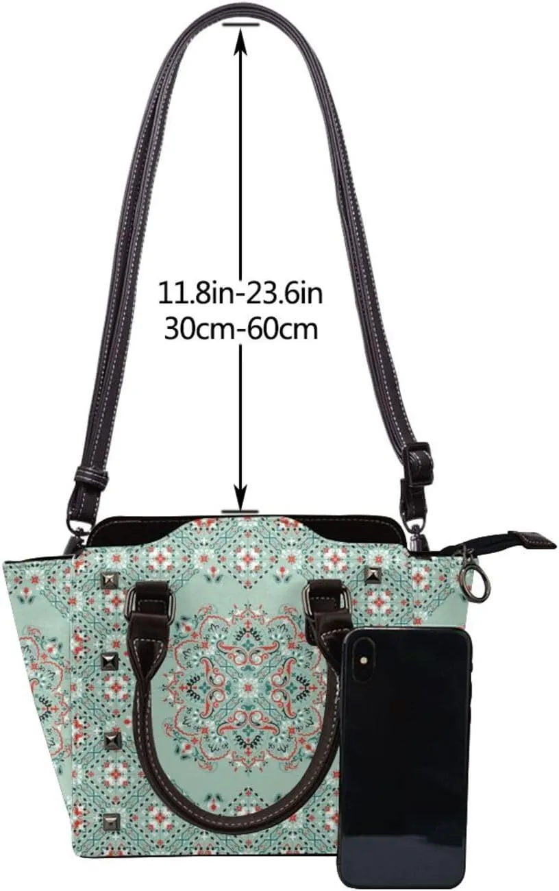 Tote Handbag for Women Faux Leather Shoulder Bag with Studded PU Leather Zipper Bag for Travel Work
