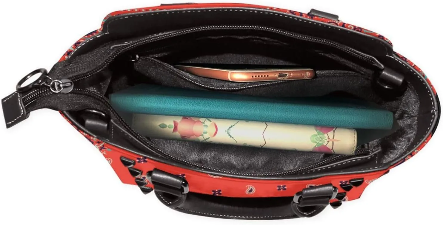 Tote Handbag for Women Faux Leather Shoulder Bag with Studded PU Leather Zipper Bag for Travel Work