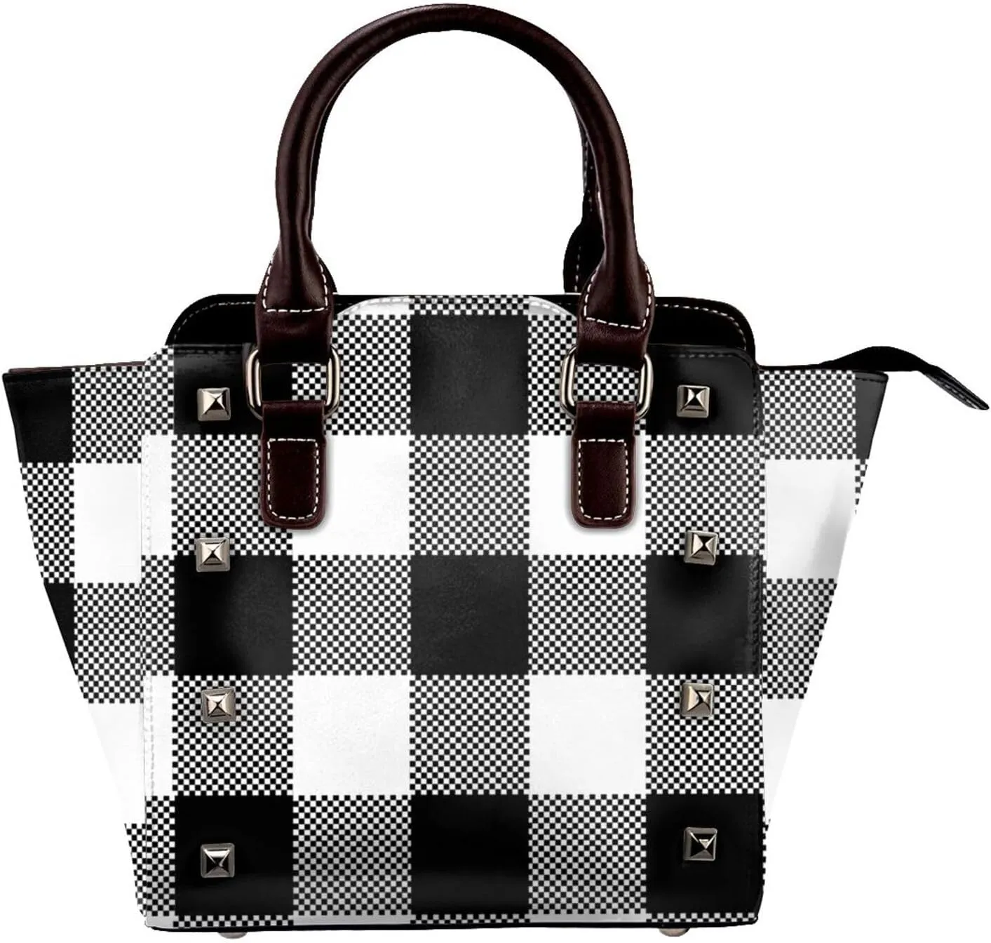 Tote Handbag for Women Faux Leather Shoulder Bag with Studded PU Leather Zipper Bag for Travel Work