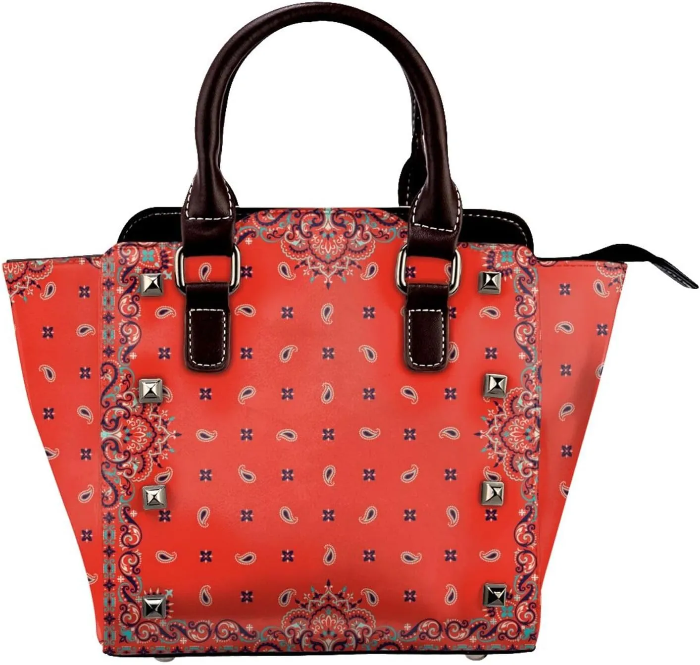 Tote Handbag for Women Faux Leather Shoulder Bag with Studded PU Leather Zipper Bag for Travel Work