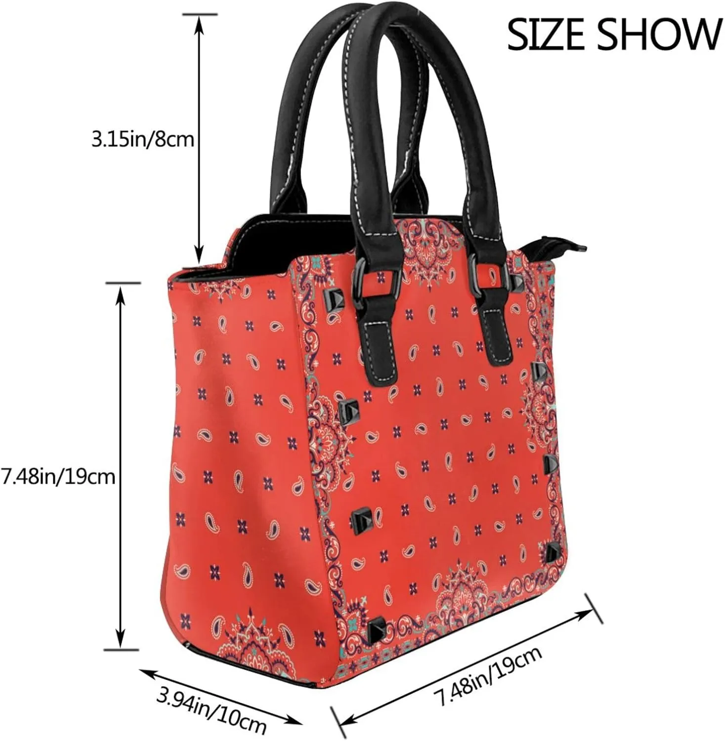 Tote Handbag for Women Faux Leather Shoulder Bag with Studded PU Leather Zipper Bag for Travel Work
