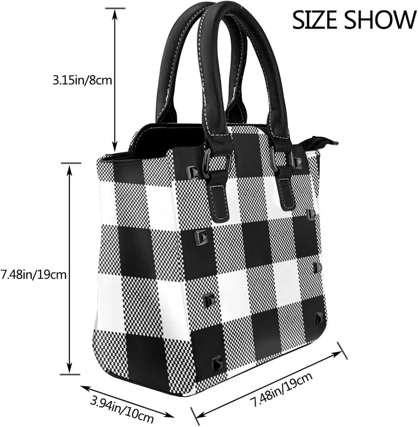 Tote Handbag for Women Faux Leather Shoulder Bag with Studded PU Leather Zipper Bag for Travel Work