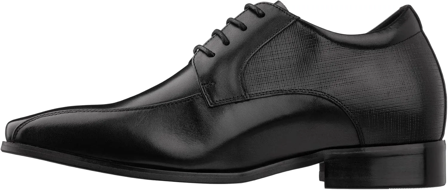 TOTO Men's Invisible Height Increasing Elevator Shoes - Black Leather Lace-up Formal Dress Oxfords- 2.2 Inches Taller - Y6363 - Size 7.5 D(M) US