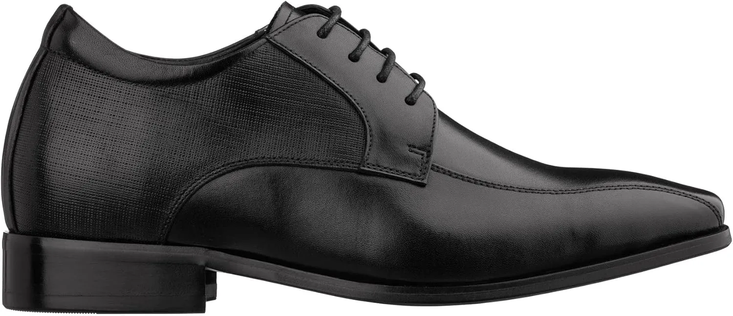 TOTO Men's Invisible Height Increasing Elevator Shoes - Black Leather Lace-up Formal Dress Oxfords- 2.2 Inches Taller - Y6363 - Size 7.5 D(M) US