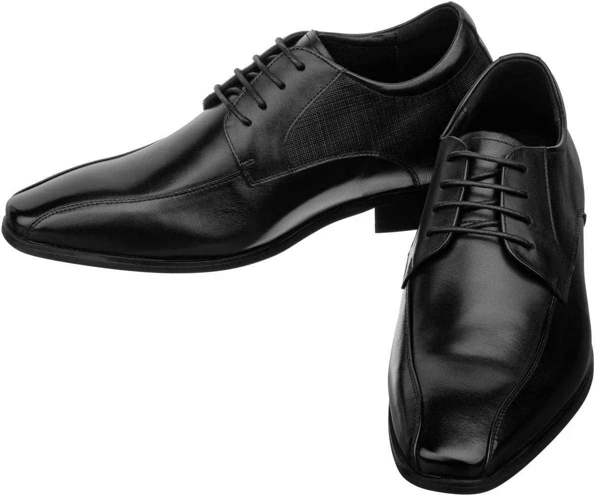 TOTO Men's Invisible Height Increasing Elevator Shoes - Black Leather Lace-up Formal Dress Oxfords- 2.2 Inches Taller - Y6363 - Size 7.5 D(M) US
