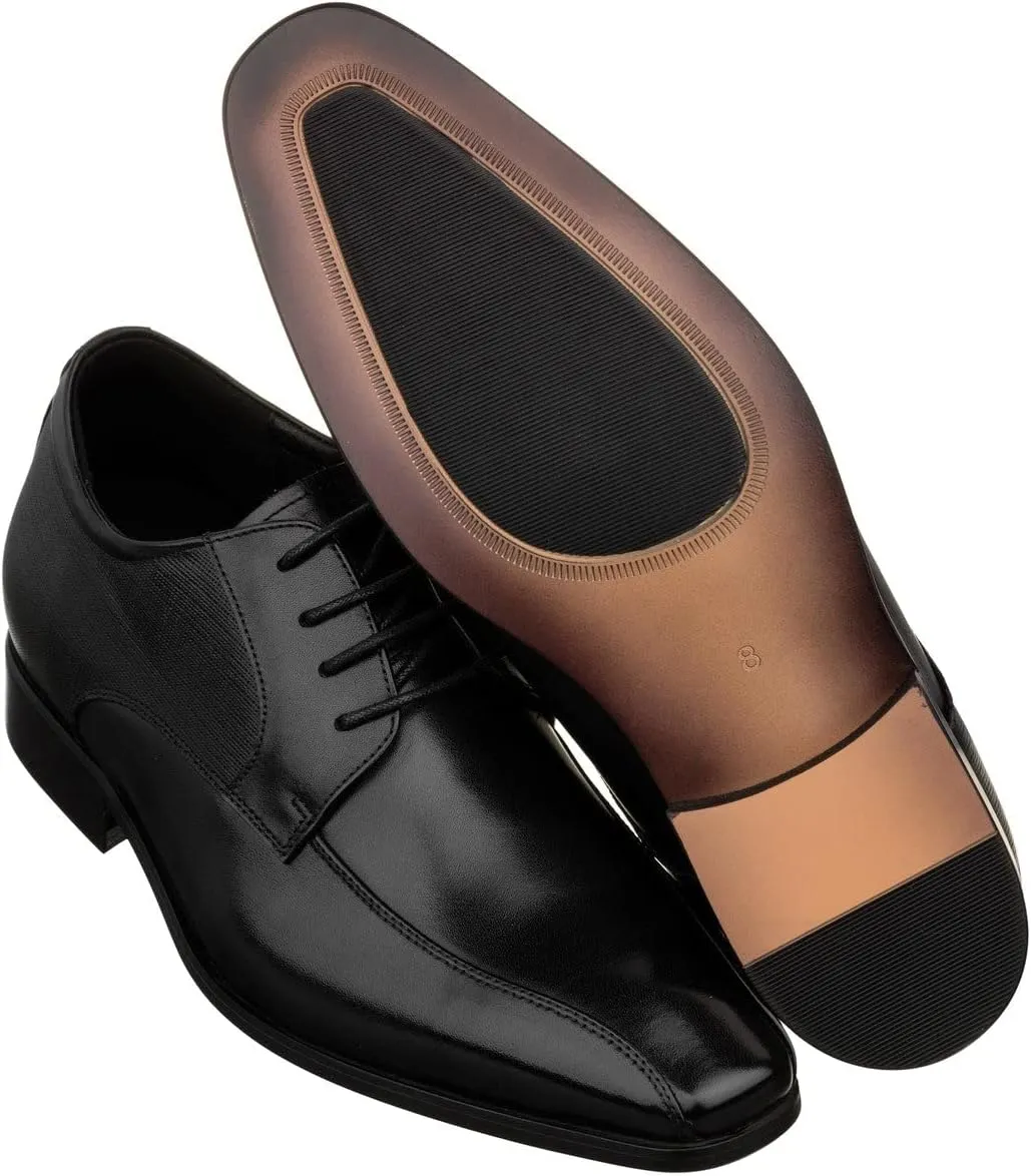 TOTO Men's Invisible Height Increasing Elevator Shoes - Black Leather Lace-up Formal Dress Oxfords- 2.2 Inches Taller - Y6363 - Size 7.5 D(M) US