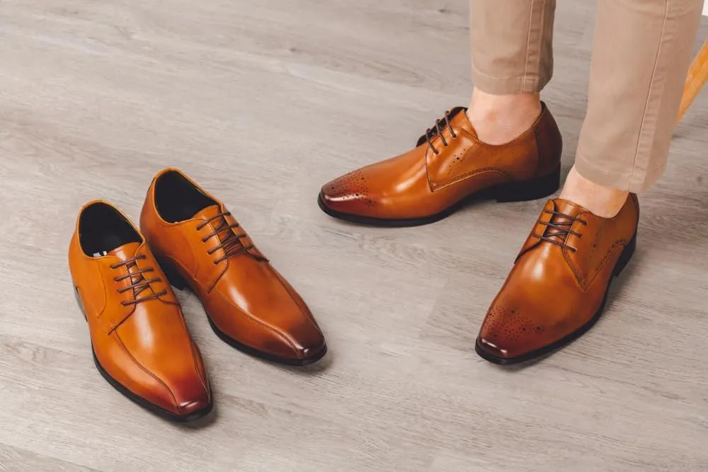 TOTO Men's Invisible Height Increasing Elevator Shoes - Brown Premium Leather Lace-up Formal Dress Oxfords- 2.2 Inches Taller - Y6512 - Size 7.5 D(M) US
