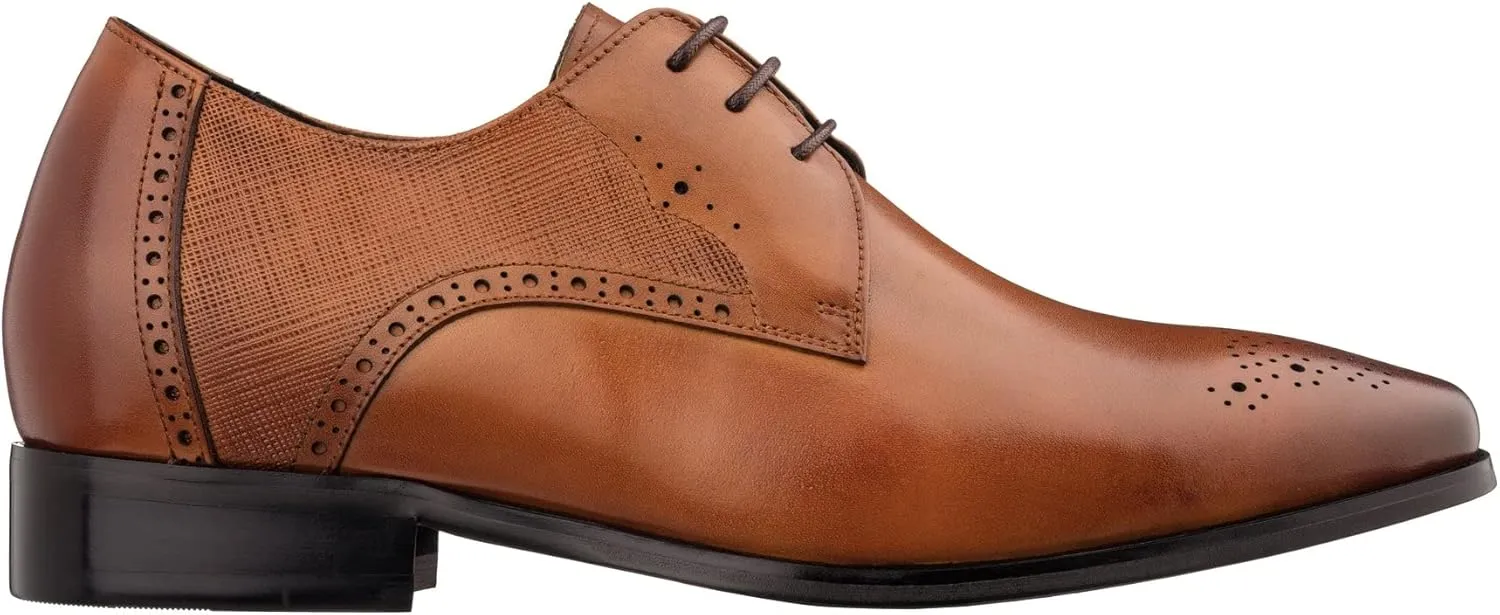 TOTO Men's Invisible Height Increasing Elevator Shoes - Brown Premium Leather Lace-up Formal Dress Oxfords- 2.2 Inches Taller - Y6512 - Size 7.5 D(M) US