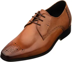 TOTO Men's Invisible Height Increasing Elevator Shoes - Brown Premium Leather Lace-up Formal Dress Oxfords- 2.2 Inches Taller - Y6512 - Size 7.5 D(M) US