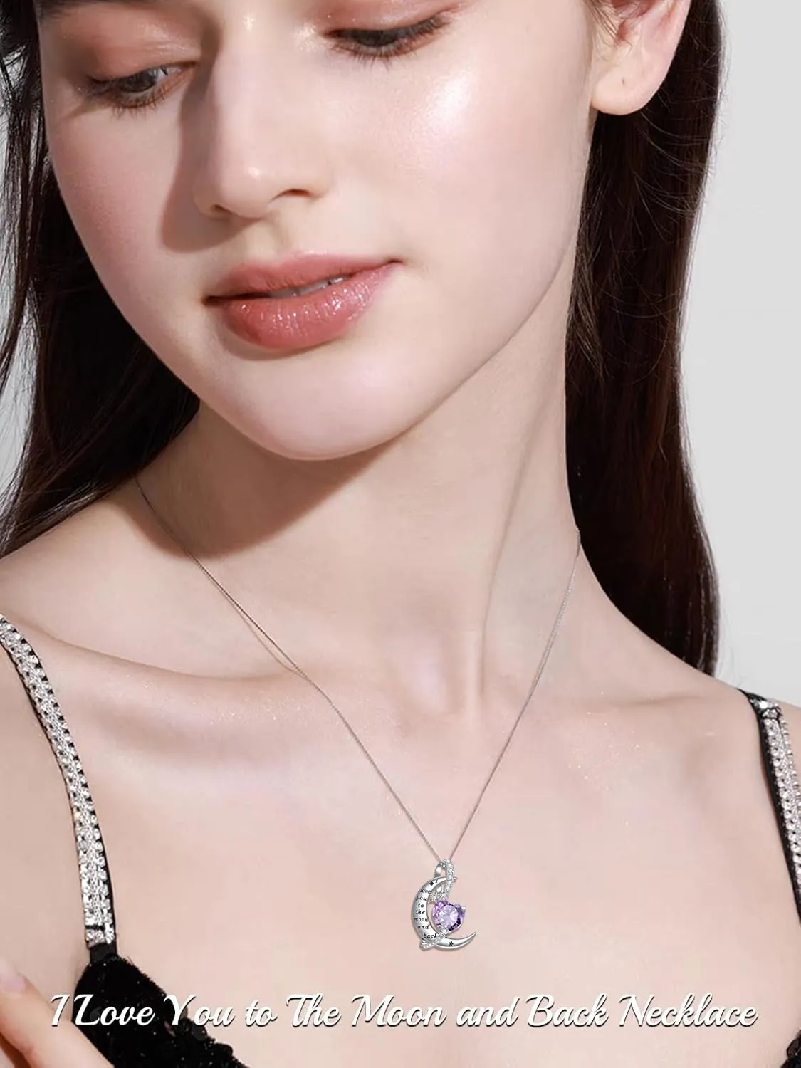 TOUPOP I Love You to The Moon and Back Necklace Sterling Silver Heart Birthstone Necklace Birthday Jewelry Gifts for Women