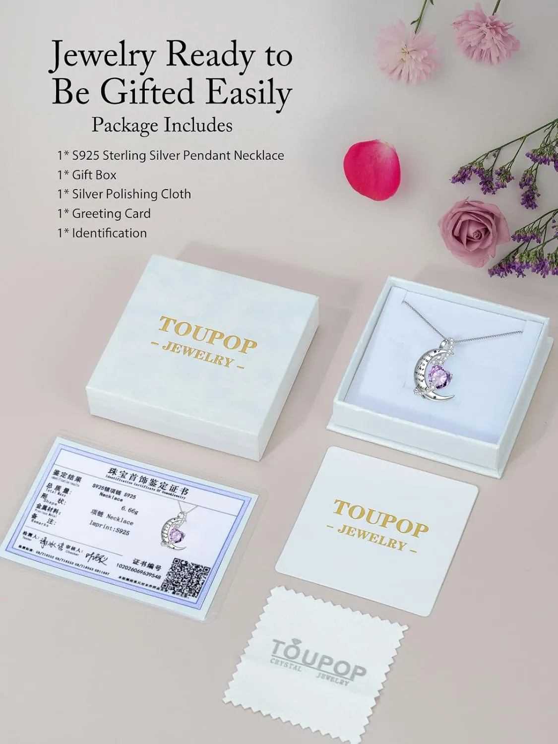 TOUPOP I Love You to The Moon and Back Necklace Sterling Silver Heart Birthstone Necklace Birthday Jewelry Gifts for Women