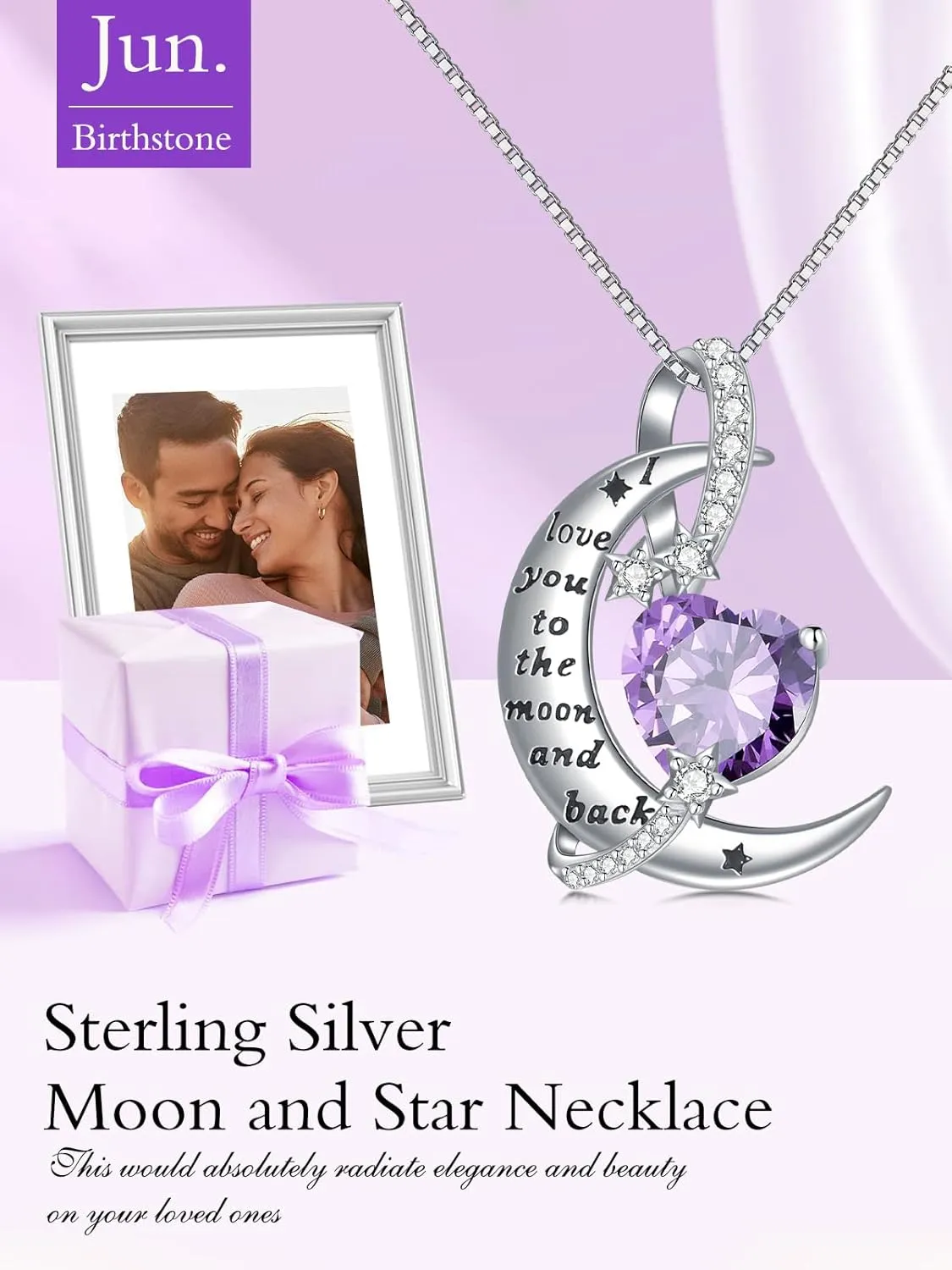 TOUPOP I Love You to The Moon and Back Necklace Sterling Silver Heart Birthstone Necklace Birthday Jewelry Gifts for Women