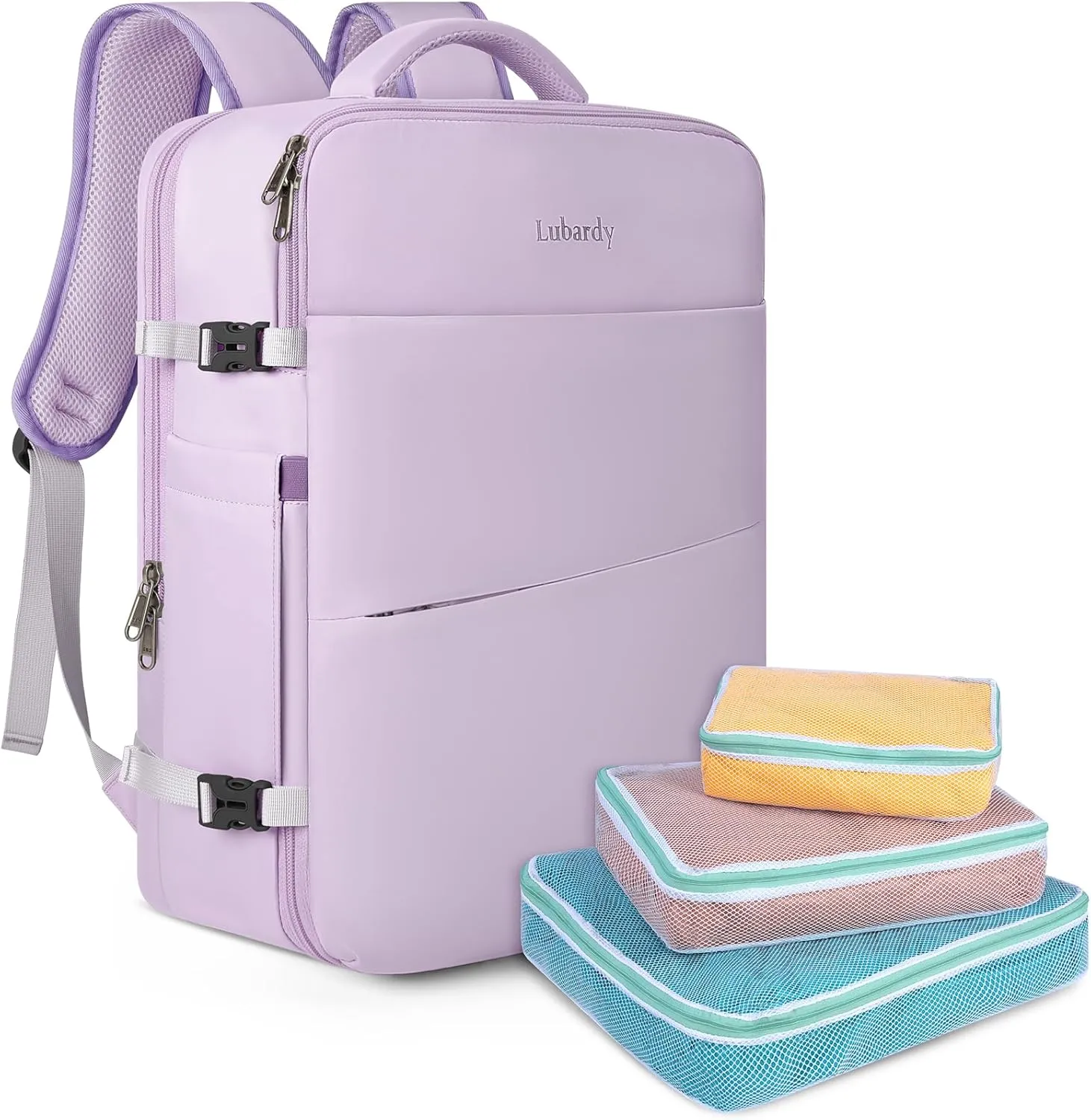 Travel Backpack for Men Women 17 Inch Flight Approved Carry on Backpack Waterproof Large 40L Luggage Daypack Business College Weekender Overnight Laptop Backpack with 3 Packing Cubes, Purple