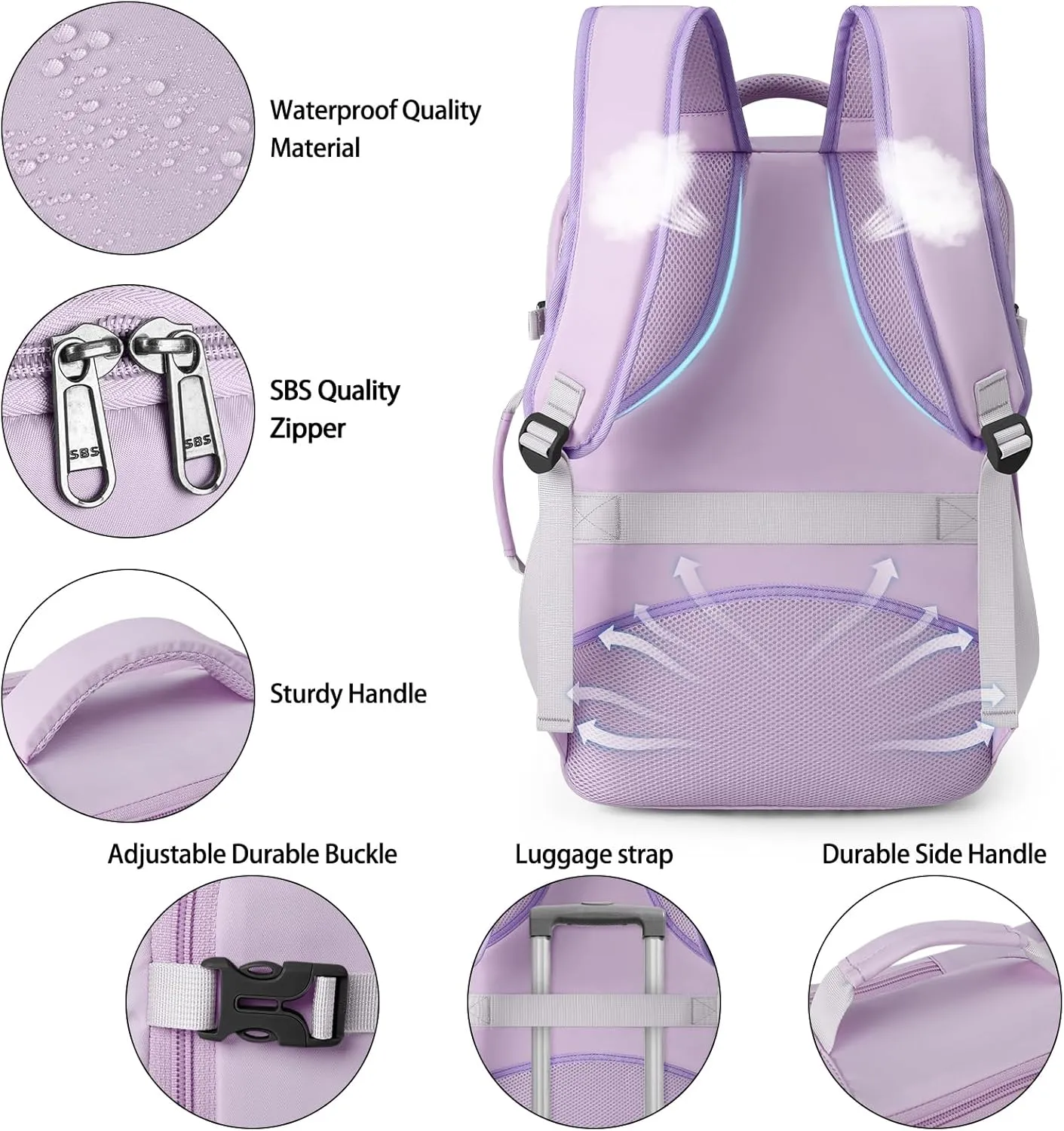Travel Backpack for Men Women 17 Inch Flight Approved Carry on Backpack Waterproof Large 40L Luggage Daypack Business College Weekender Overnight Laptop Backpack with 3 Packing Cubes, Purple