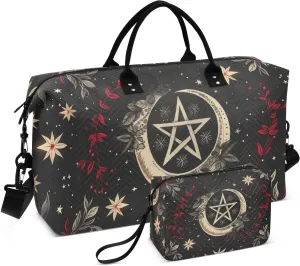 Travel Duffel Bag Pagan Wiccan Black Gym Bag Sports Tote Bag with Multiple Interior Pockets Shoulder Weekender Bag for Women Men with Toiletry Bag 20.5”x 7.9”x 13.8