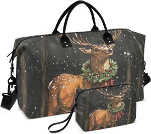 Travel Duffel Bag Reindeer Snowy Tree Christmas Gym Bag Sports Tote Bag with Multiple Interior Pockets Shoulder Weekender Bag for Women Men with Toiletry Bag 20.5”x 7.9”x 13.8