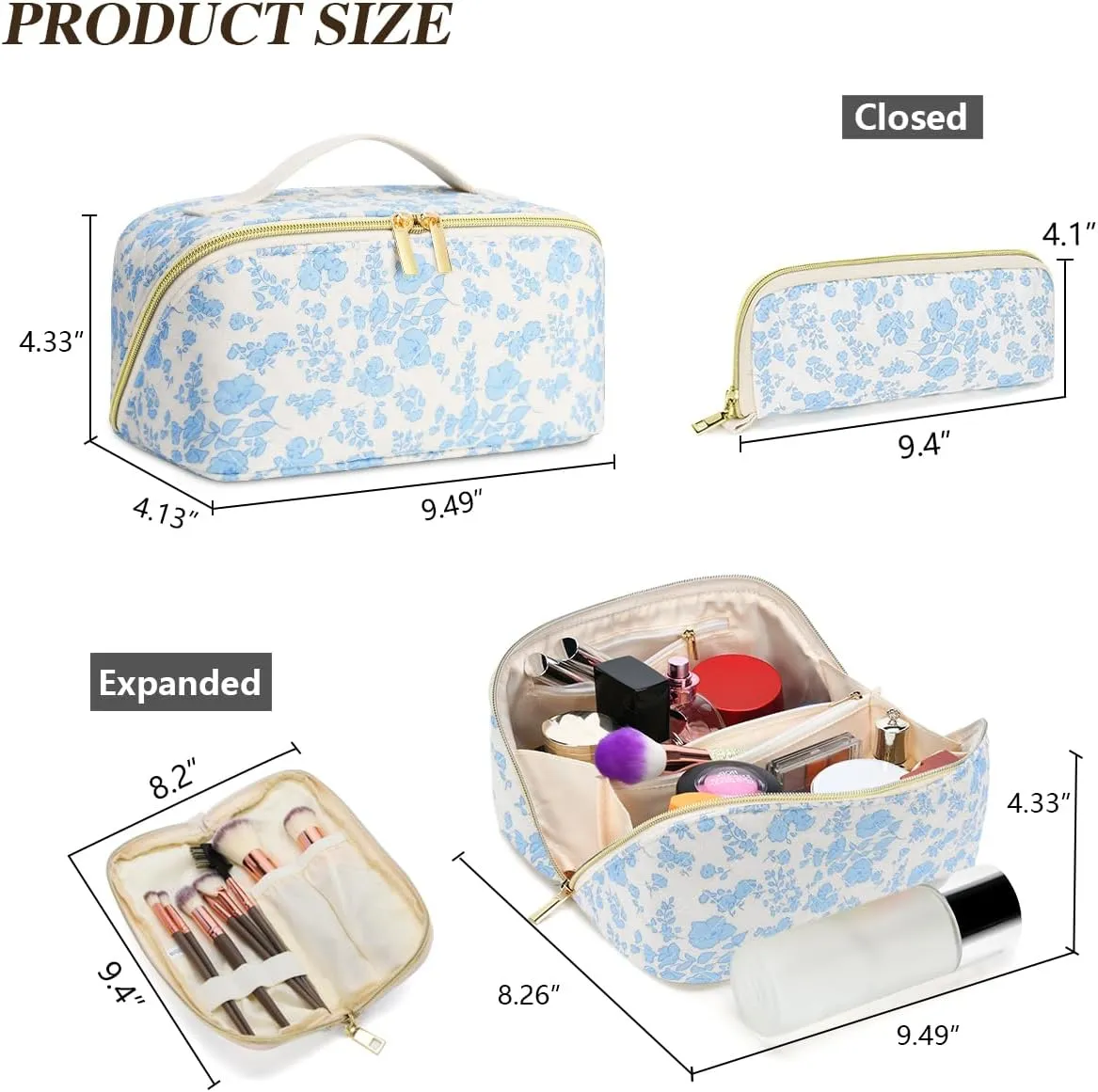 Travel Makeup Bag Set, 2Pcs Large Capacity Travel Make up Bag Corduroy Cosmetic Bag for Girls, Leopard Cute Travel Toiletry Bag for Women Wide Open Portable Cotton Stuff Bag with Divider & Handle