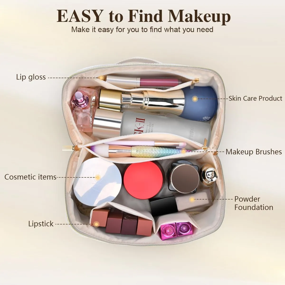 Travel Makeup Bag Set, 2Pcs Large Capacity Travel Make up Bag Corduroy Cosmetic Bag for Girls, Leopard Cute Travel Toiletry Bag for Women Wide Open Portable Cotton Stuff Bag with Divider & Handle