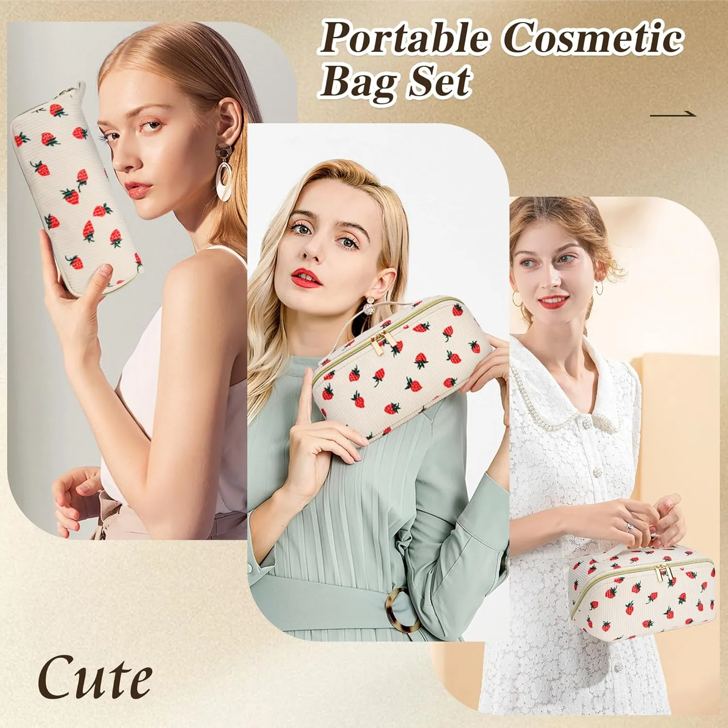 Travel Makeup Bag Set, 2Pcs Large Capacity Travel Make up Bag Corduroy Cosmetic Bag for Girls, Leopard Cute Travel Toiletry Bag for Women Wide Open Portable Cotton Stuff Bag with Divider & Handle