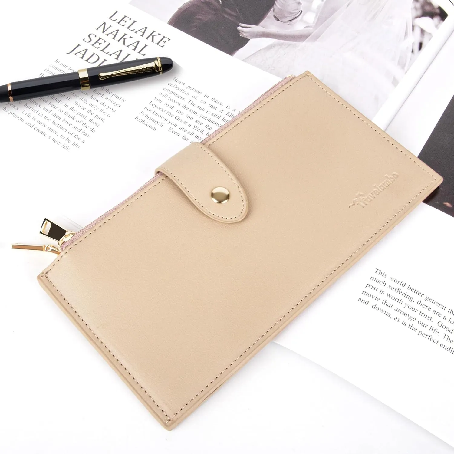 Travelambo Leather Wallets for Women Slim RFID Blocking Bifold Credit Card Holder Wallet