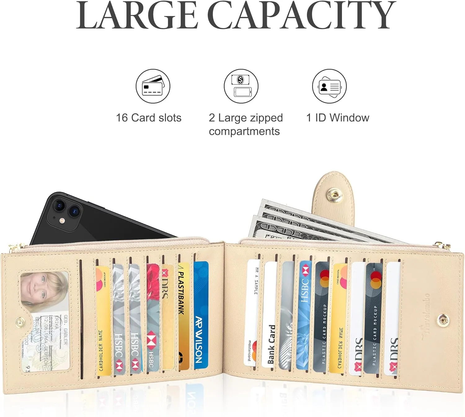 Travelambo Leather Wallets for Women Slim RFID Blocking Bifold Credit Card Holder Wallet
