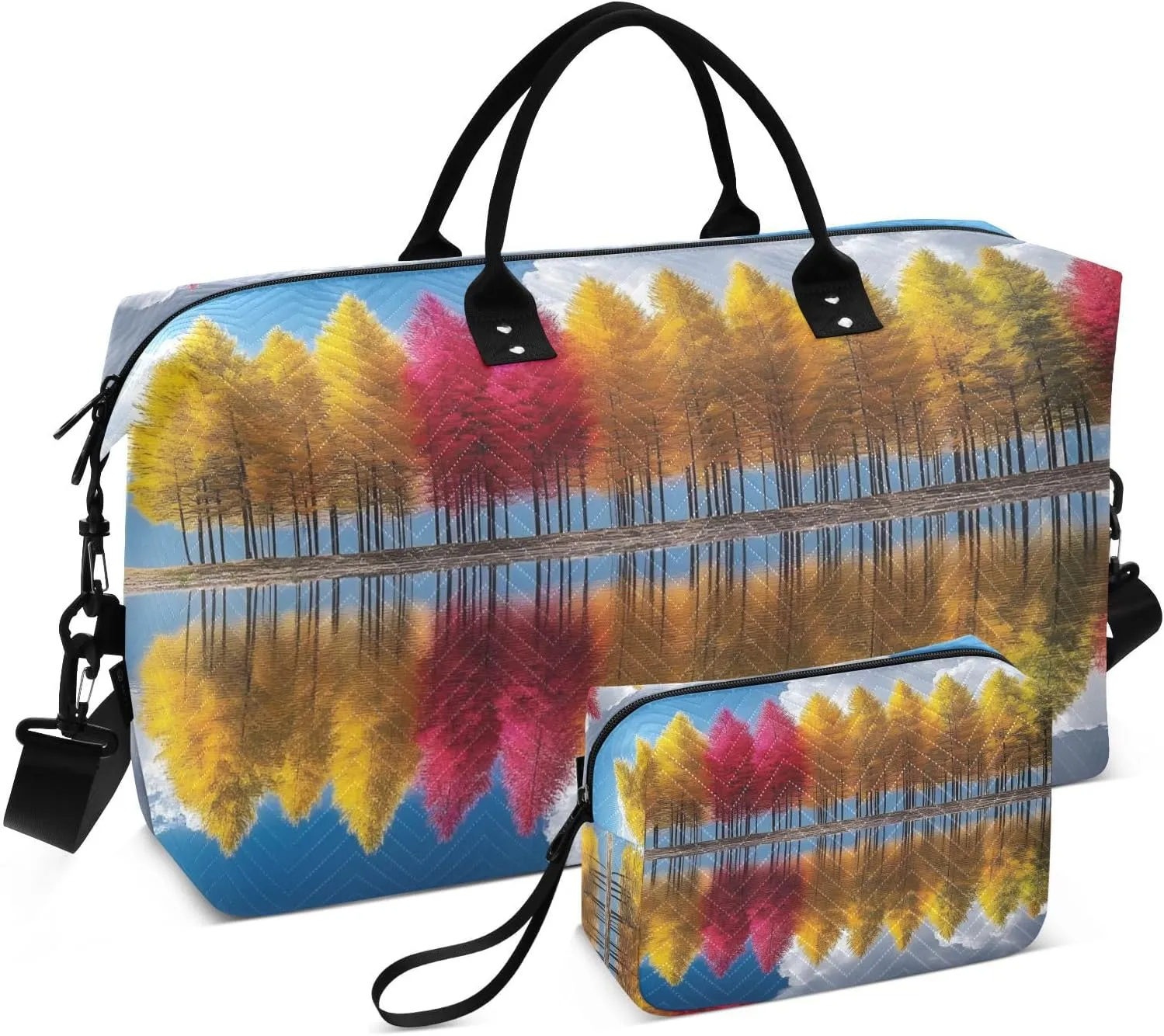 Tree Autumn Colors Landscape Duffel Bag for Traveling, Gym Bags with Multiple Interior Pockets for Women Men Toiletry Purse Included 20.5”x 1.9” x 13.8”
