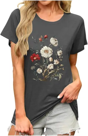 Trendy Tops for Women 2025 Basic V Neck Solid Floral Shirts Dressy Casual Short Sleeve Tunics Summer Vacation Blouses