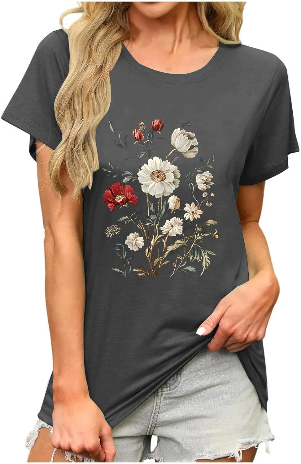 Trendy Tops for Women 2025 Basic V Neck Solid Floral Shirts Dressy Casual Short Sleeve Tunics Summer Vacation Blouses