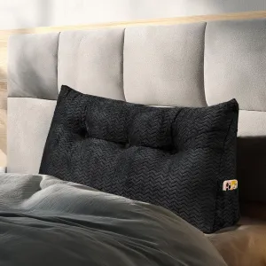Triangular Headboard Pillow, Twin Size Backrest Wedge Pillow for Headboard Cushion, Removable Cover Bed Rest Positioning Support Couch Bolster Pillow with Pocket for Daybed Reading(Black)