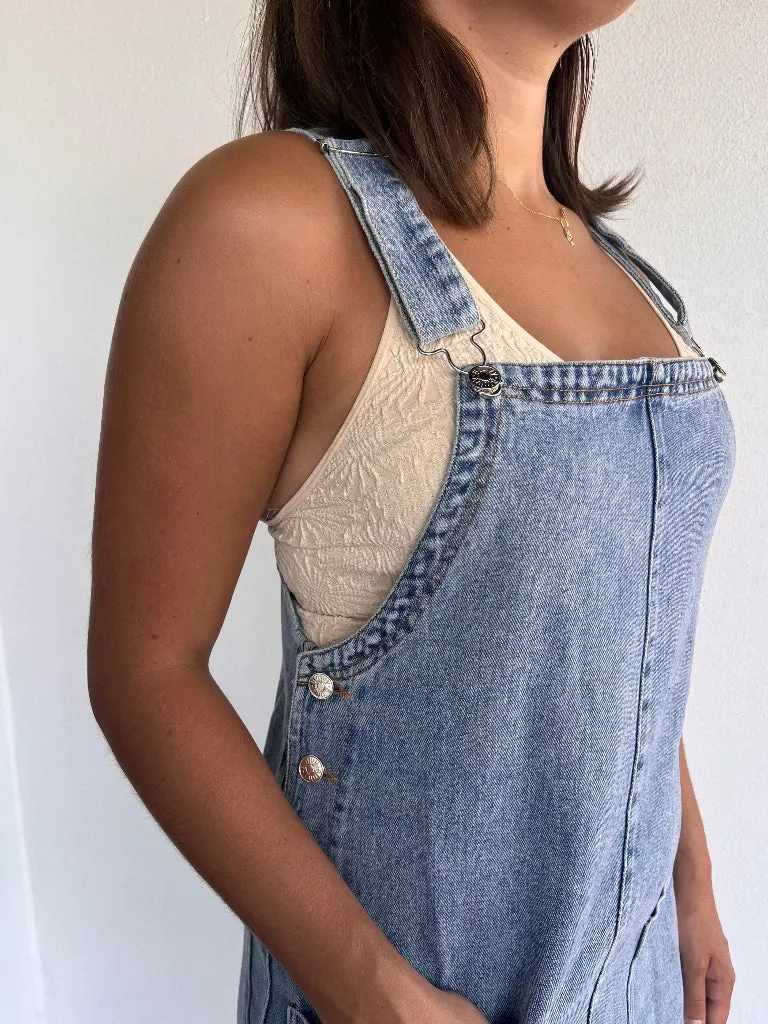 TRISTAN OVERALL MINI DRESS IN DENIM