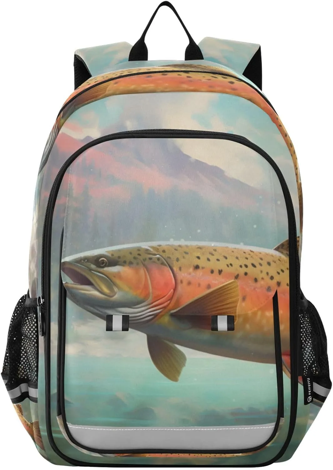 Trout Landscape National Park Backpack Travel Laptop Daypack Shoulder Bag Book Bag Daypack with Reflective Strip 12.9 ×17.7 In