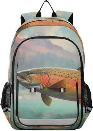 Trout Landscape National Park Backpack Travel Laptop Daypack Shoulder Bag Book Bag Daypack with Reflective Strip 12.9 ×17.7 In