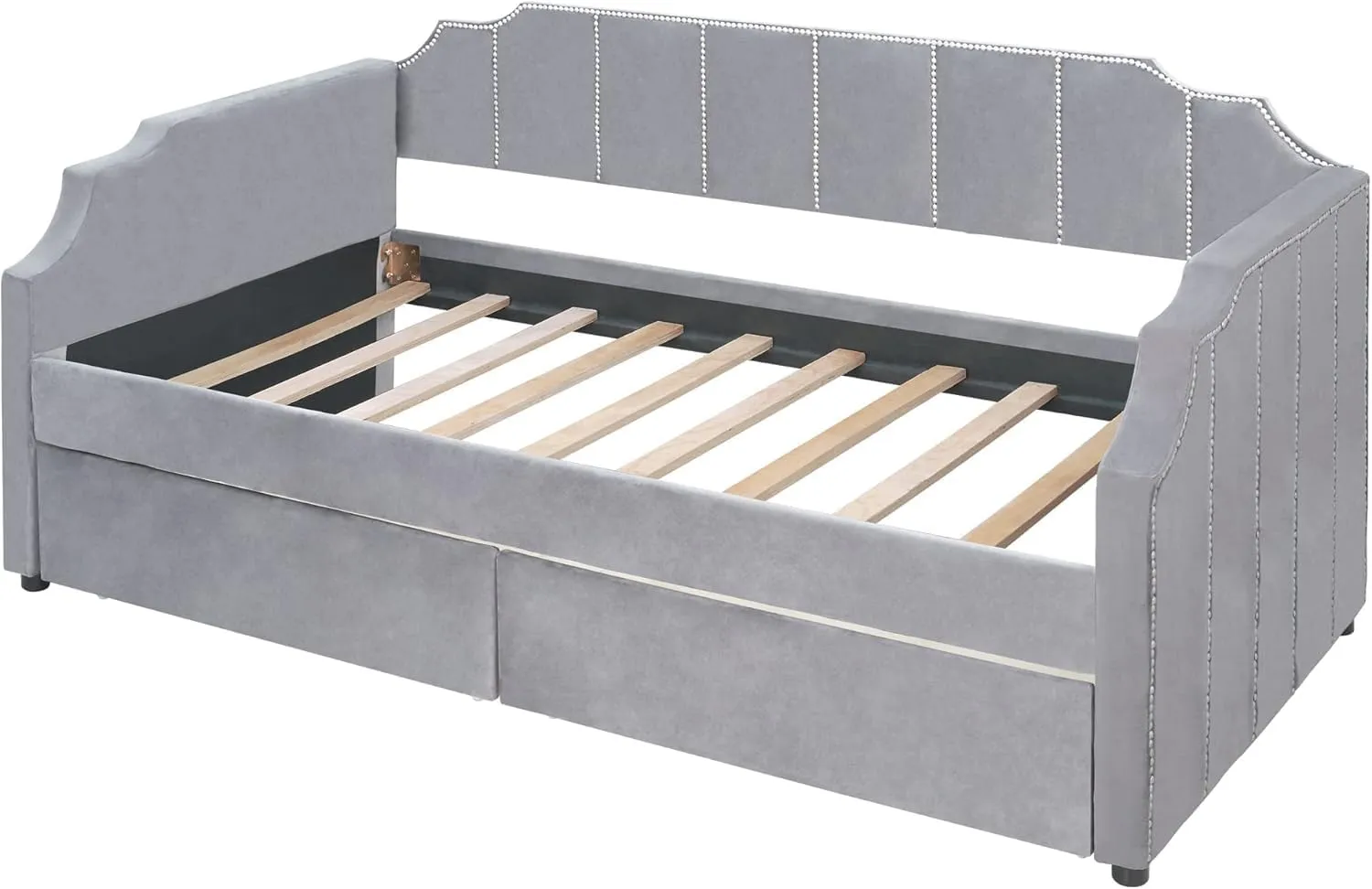 Tufted Daybed with Storage Drawers, Twin Size Upholstered Daybed with Drawers, Velvet Sofa Couch Bed Grey(Grey B,Twin)