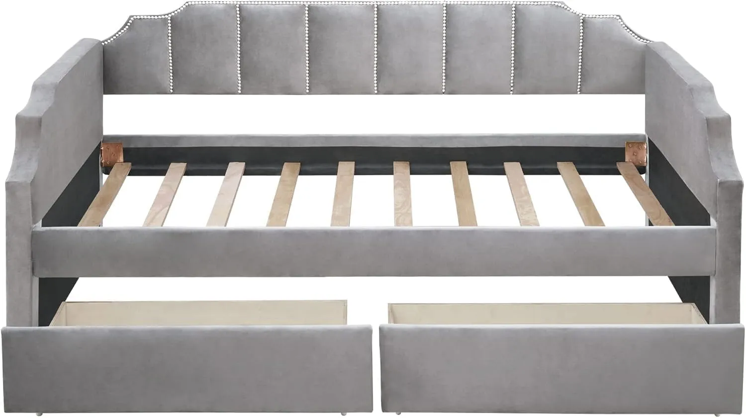 Tufted Daybed with Storage Drawers, Twin Size Upholstered Daybed with Drawers, Velvet Sofa Couch Bed Grey(Grey B,Twin)