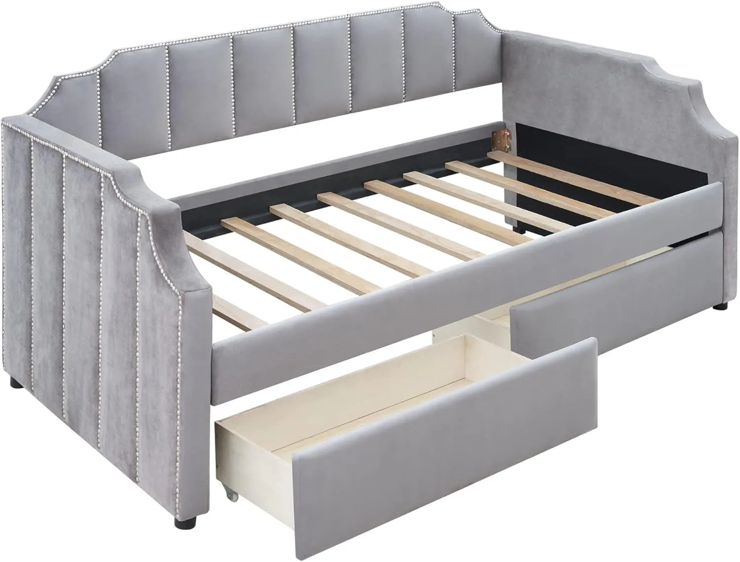 Tufted Daybed with Storage Drawers, Twin Size Upholstered Daybed with Drawers, Velvet Sofa Couch Bed Grey(Grey B,Twin)
