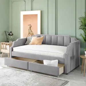 Tufted Daybed with Storage Drawers, Twin Size Upholstered Daybed with Drawers, Velvet Sofa Couch Bed Grey(Grey B,Twin)
