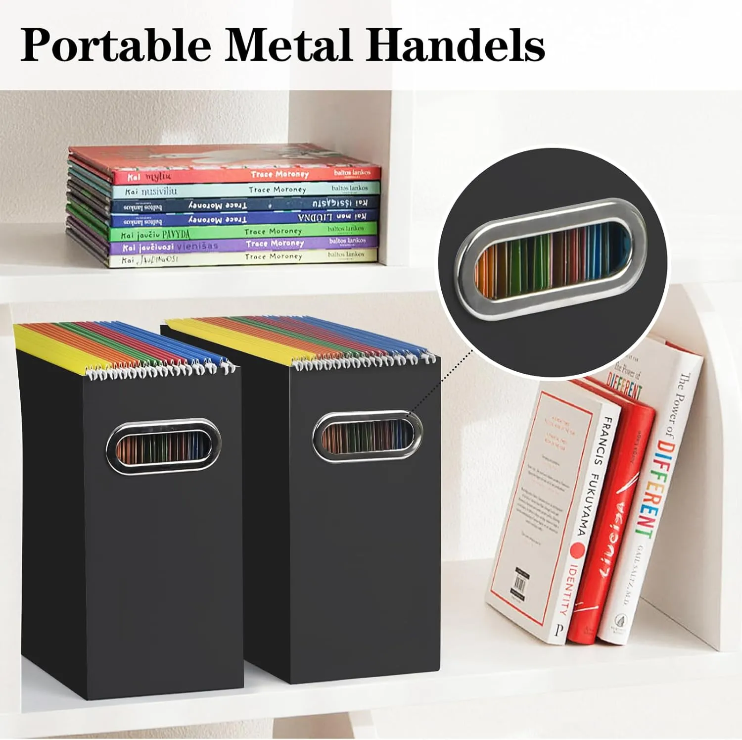 Tunnkit File Organizer, Cardboard File Box for Letter Size Hanging File Folder Storage, Collapsible Hanging File Organizer with Handles for Office/Home/School, Black, 8 Packs