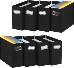 Tunnkit File Organizer, Cardboard File Box for Letter Size Hanging File Folder Storage, Collapsible Hanging File Organizer with Handles for Office/Home/School, Black, 8 Packs