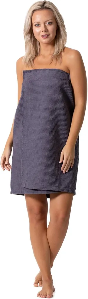 Turkish Linen Women’s Waffle Spa Body Wrap with Adjustable Closure