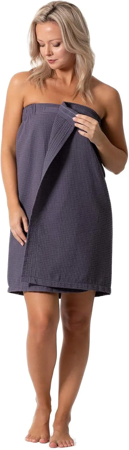 Turkish Linen Women’s Waffle Spa Body Wrap with Adjustable Closure