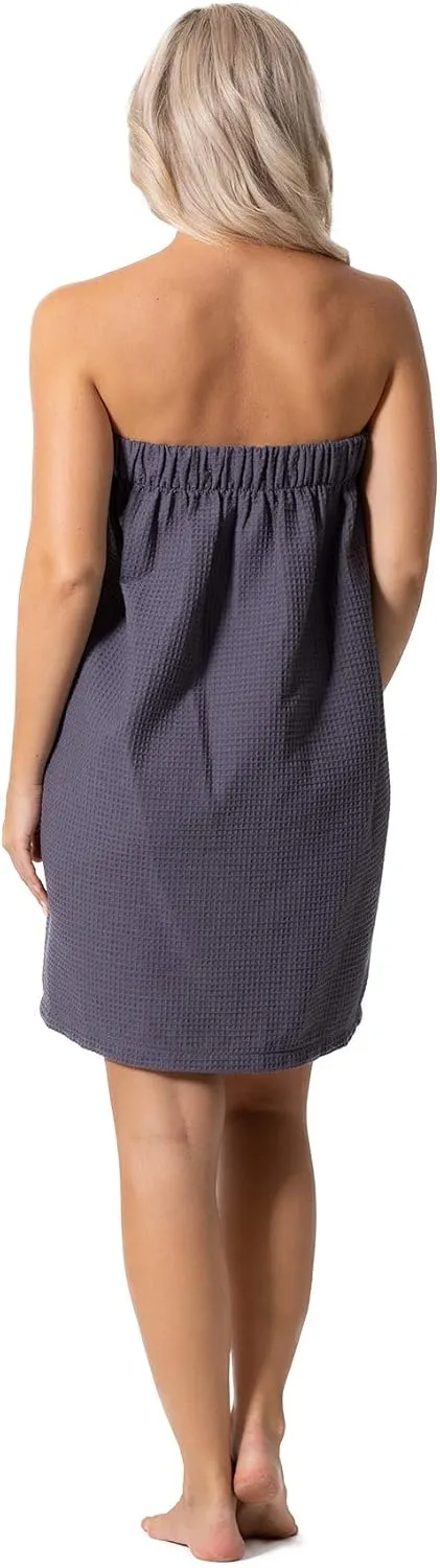 Turkish Linen Women’s Waffle Spa Body Wrap with Adjustable Closure