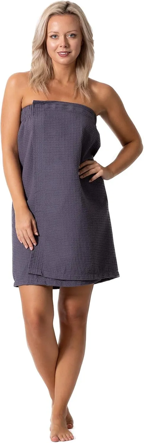 Turkish Linen Women’s Waffle Spa Body Wrap with Adjustable Closure