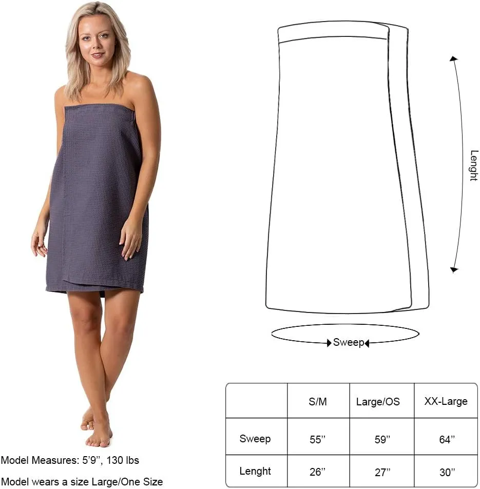 Turkish Linen Women’s Waffle Spa Body Wrap with Adjustable Closure