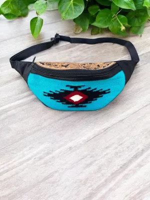 Turquoise Aztec Saddle & Tooled Leather Fanny Pack