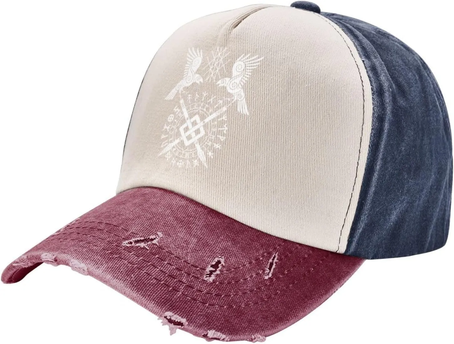 Twin Ravens of Odin Norse Pagan Symbol Baseball Caps for Men Or Women Washed Denim Cowboy Trucker Hat Dark Red