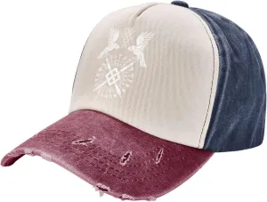 Twin Ravens of Odin Norse Pagan Symbol Baseball Caps for Men Or Women Washed Denim Cowboy Trucker Hat Dark Red