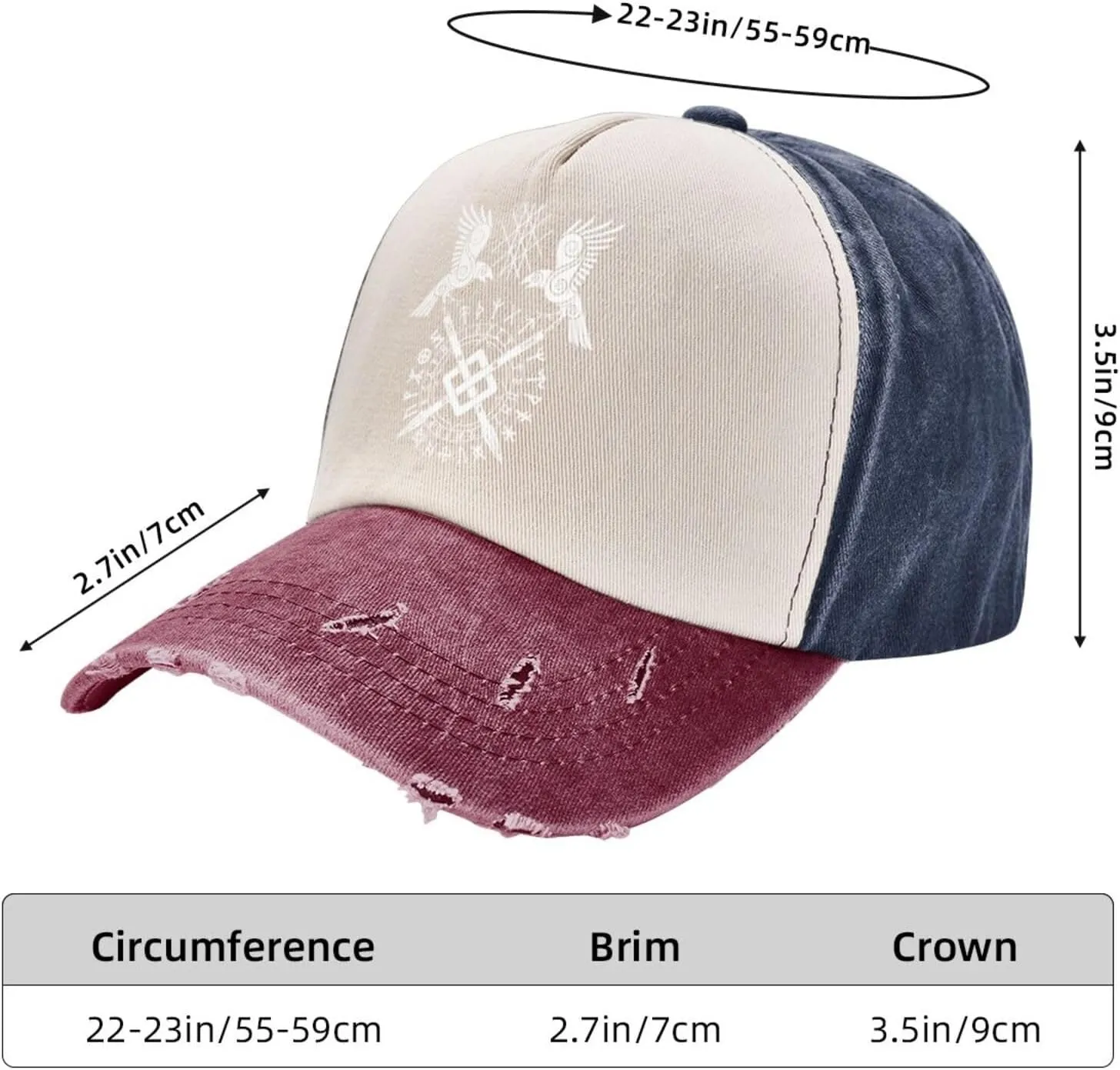 Twin Ravens of Odin Norse Pagan Symbol Baseball Caps for Men Or Women Washed Denim Cowboy Trucker Hat Dark Red