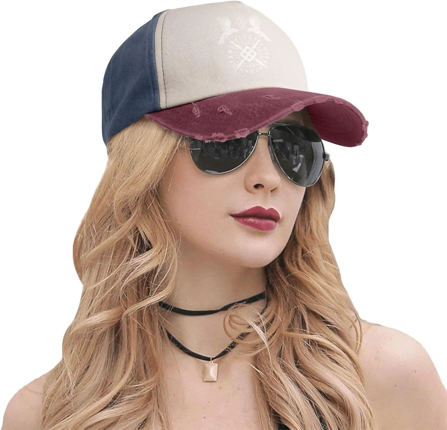 Twin Ravens of Odin Norse Pagan Symbol Baseball Caps for Men Or Women Washed Denim Cowboy Trucker Hat Dark Red